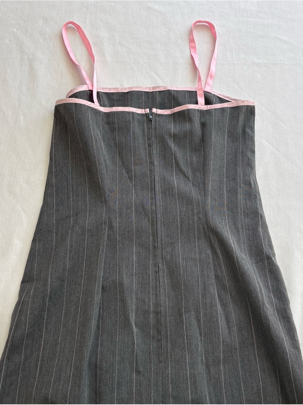 Dark Gray Pinstripe Sheath Dress with Pink Trim - Picture 6 of 10